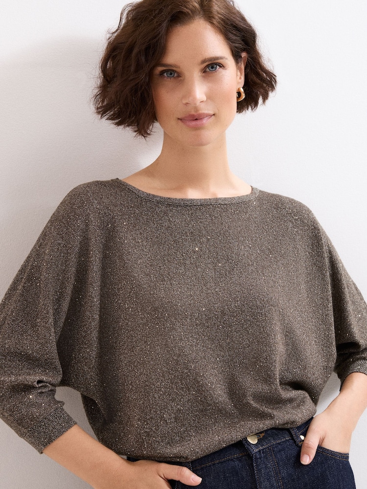 Phase Eight Brown Sequin Cristine Knit Jumper - Image 1 of 6