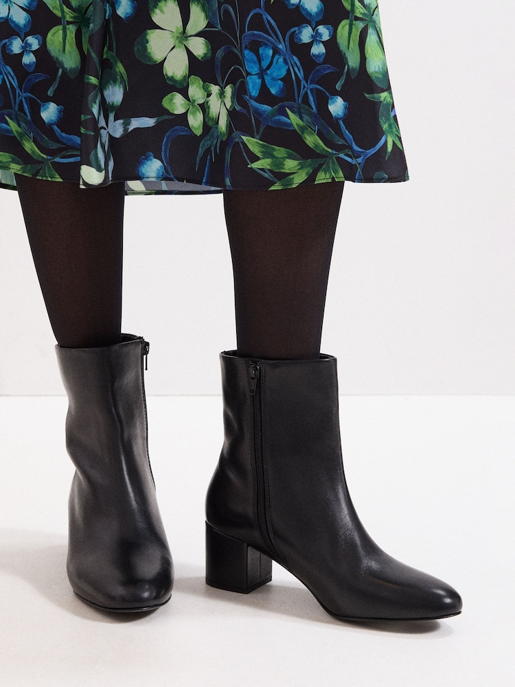 Phase Eight Black Leather Block Boots - Image 1 of 7 Phase Eight Black Leather Block Boots - Image 1 of 7