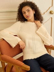 Fildeș - Love & Roses Bobble Stitch Cosy Knitted Jumper - Imaginea 1 din 4