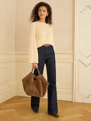 Fildeș - Love & Roses Bobble Stitch Cosy Knitted Jumper - Imaginea 2 din 4