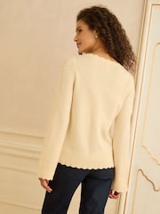 Fildeș - Love & Roses Bobble Stitch Cosy Knitted Jumper - Imaginea 3 din 4