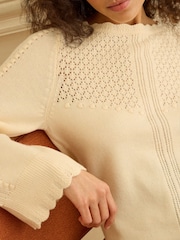 Fildeș - Love & Roses Bobble Stitch Cosy Knitted Jumper - Imaginea 4 din 4