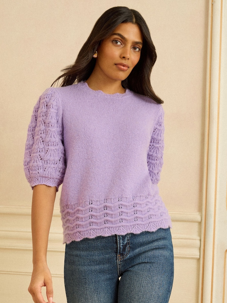 Lila mov - Love & Roses Short Sleeve Knitted Jumper - Imaginea 2 din 4