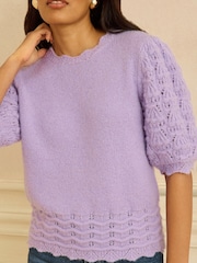 Lila mov - Love & Roses Short Sleeve Knitted Jumper - Imaginea 4 din 4