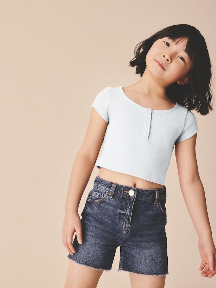 White Pointelle Button Front Top (3-16yrs) - Image 1 of 7