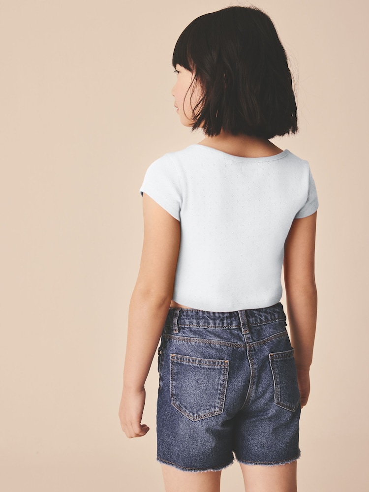 White Pointelle Button Front Top (3-16yrs) - Image 2 of 7