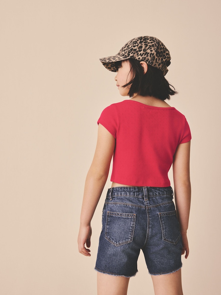 Roșu - Pointelle Button Front Top (3-16yrs) - Imaginea 2 din 8