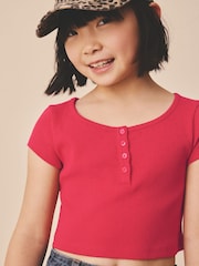 Roșu - Pointelle Button Front Top (3-16yrs) - Imaginea 4 din 8