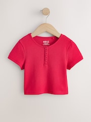 Roșu - Pointelle Button Front Top (3-16yrs) - Imaginea 5 din 8