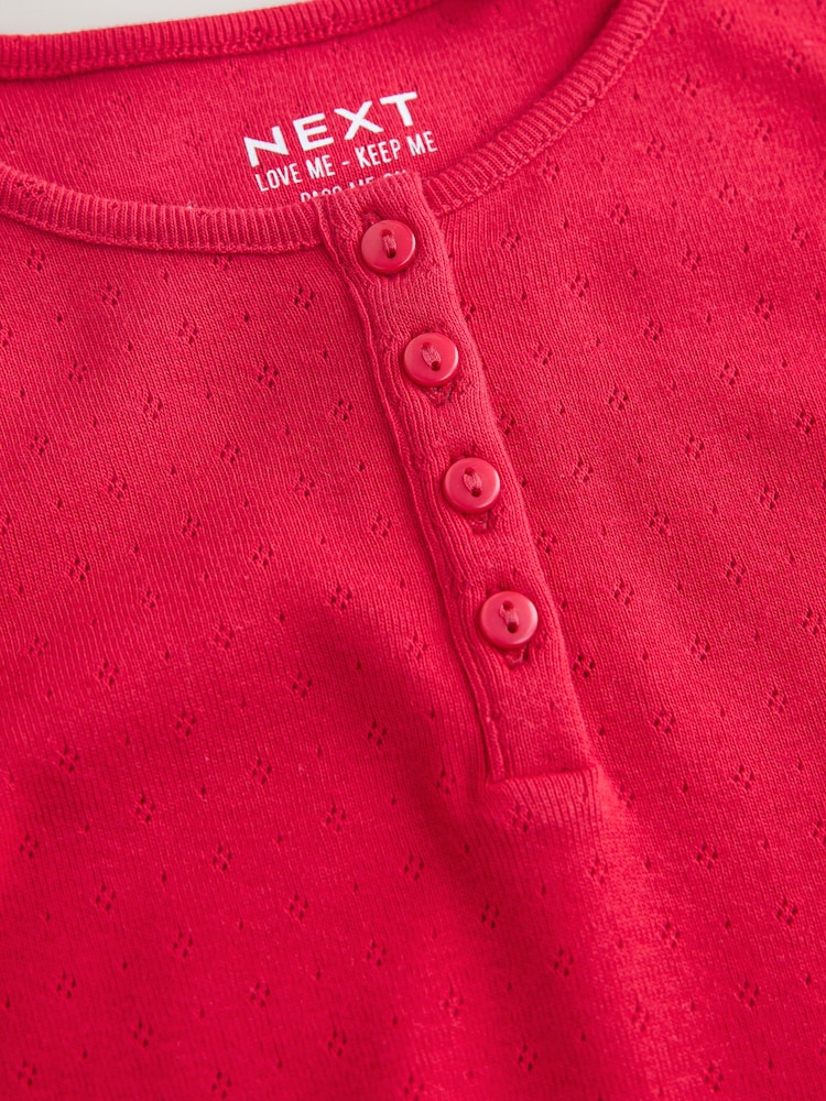 Roșu - Pointelle Button Front Top (3-16yrs) - Imaginea 8 din 8