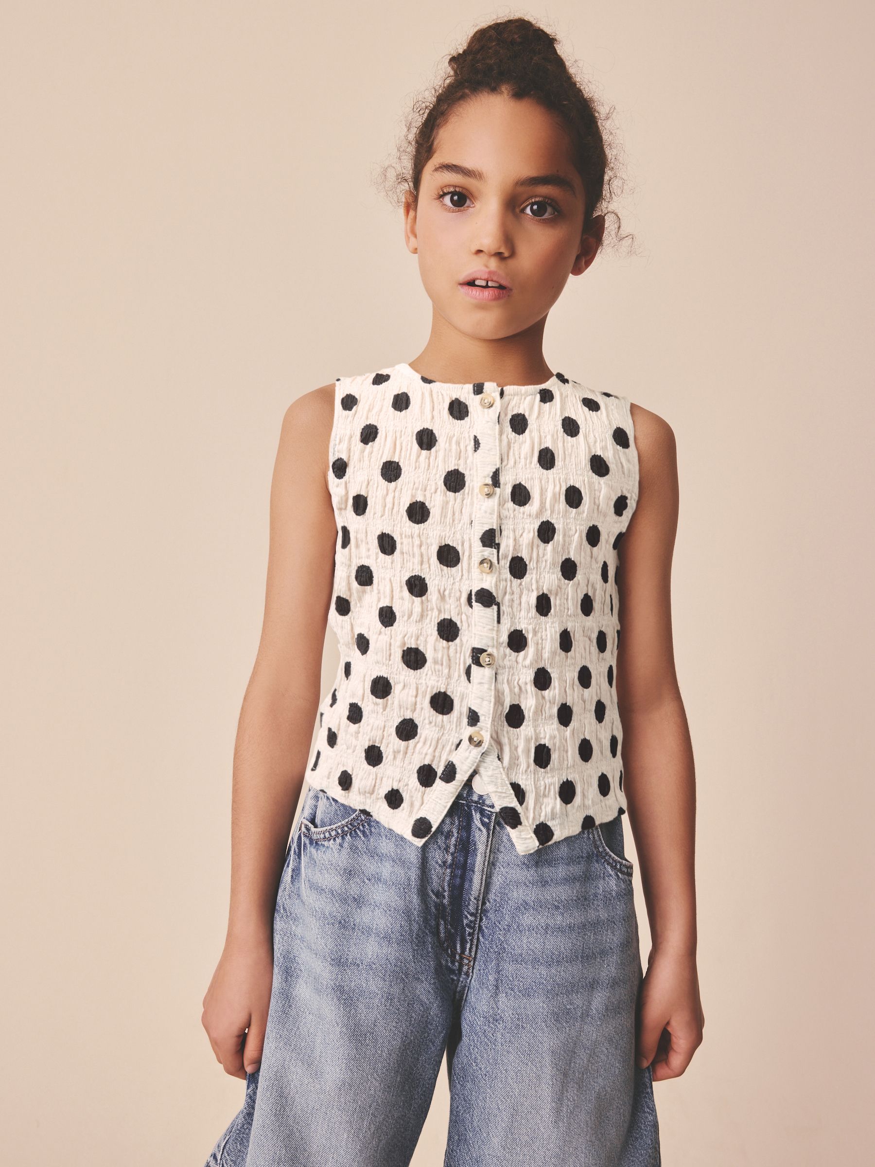 Buy Black/White Spot Textured Button Front Top (3-16yrs) from Next USA