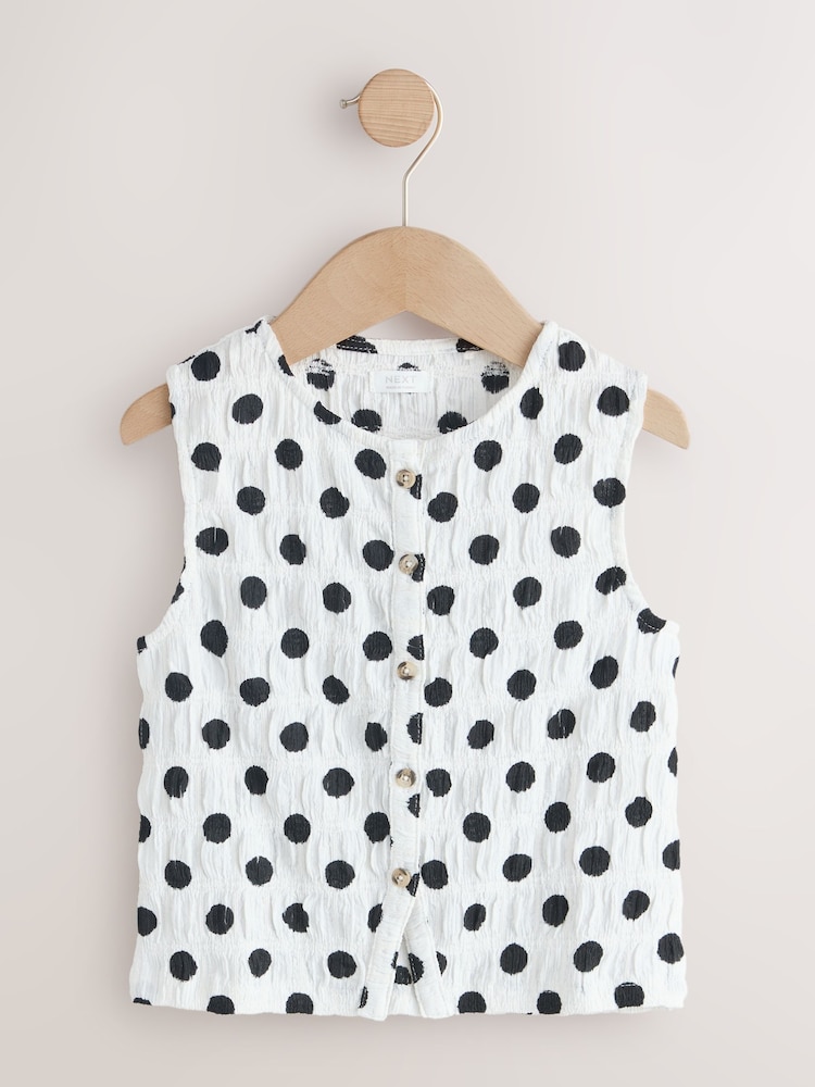 Black/White Spot Textured Button Front Top (3-16yrs) - Image 1 of 4 Black/White Spot Textured Button Front Top (3-16yrs) - Image 1 of 4