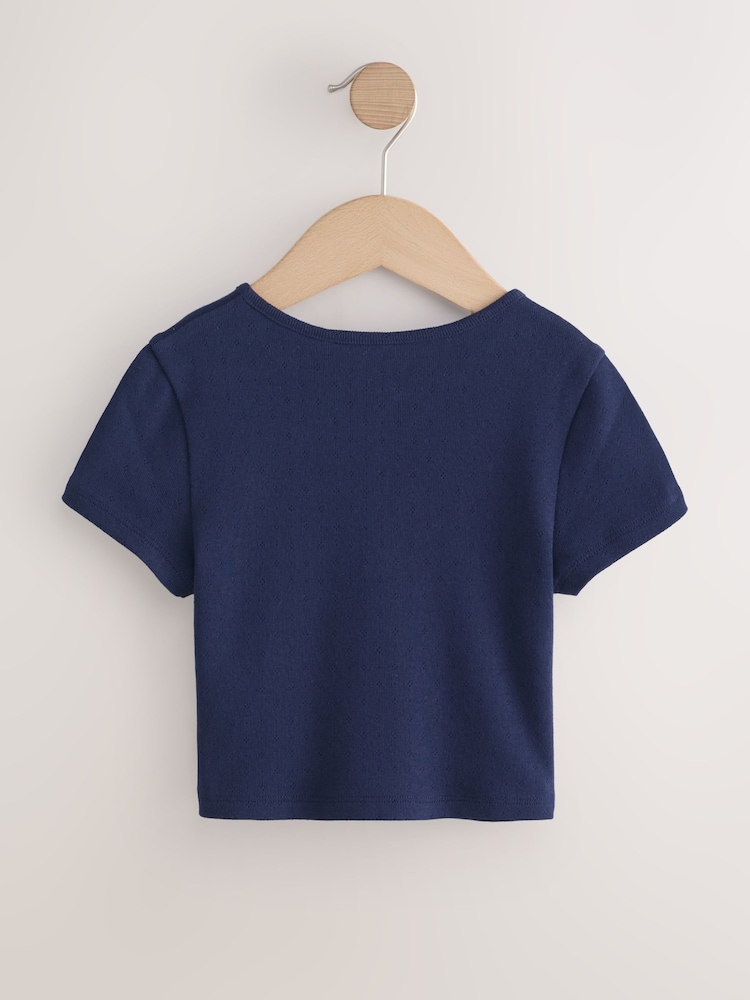 Bleumarin - Pointelle Button Front Top (3-16yrs) - Imaginea 2 din 4