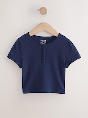 Navy Pointelle Button Front Top (3-16yrs) - Image 5 of 8