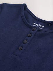 Navy Pointelle Button Front Top (3-16yrs) - Image 7 of 8