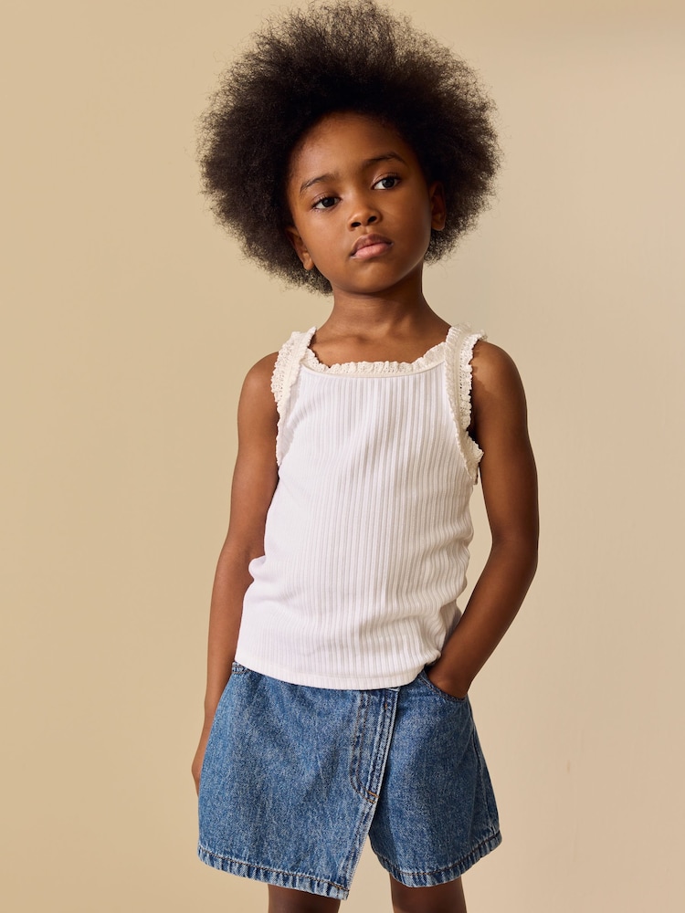 White Frill Ribbed Vest (3-16yrs) - Image 1 of 6 White Frill Ribbed Vest (3-16yrs) - Image 1 of 6