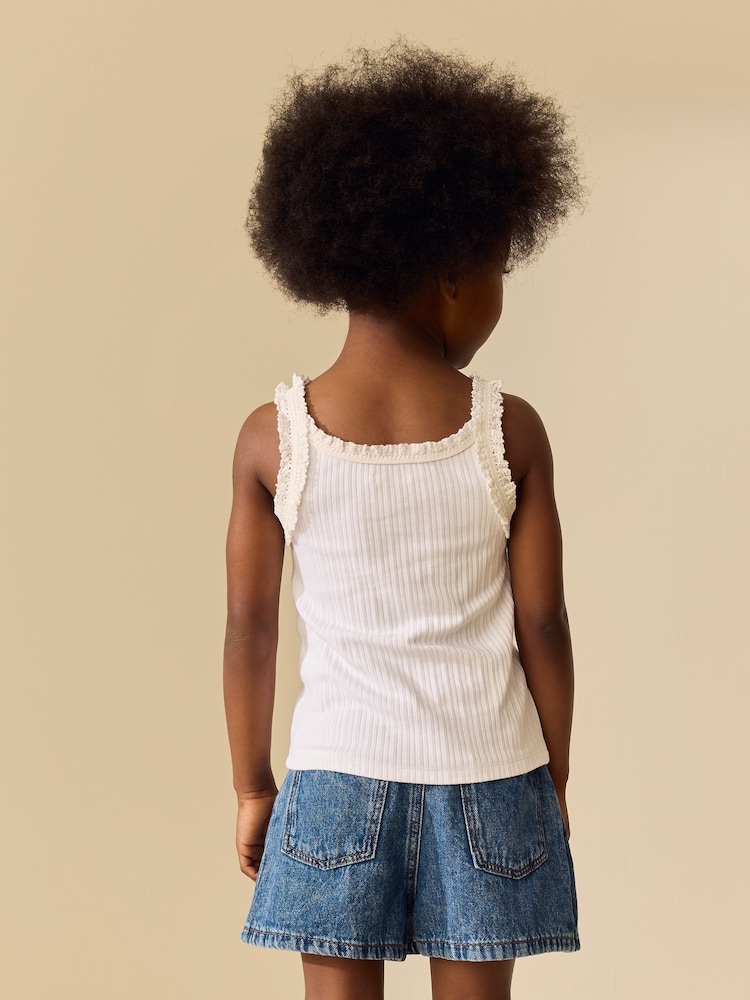 White Frill Ribbed Vest (3-16yrs) - Image 2 of 6 White Frill Ribbed Vest (3-16yrs) - Image 2 of 6