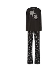 Long Tall Sally Black Starry Night Long Sleeve Wide Leg Pyjamas Set - Image 4 of 5