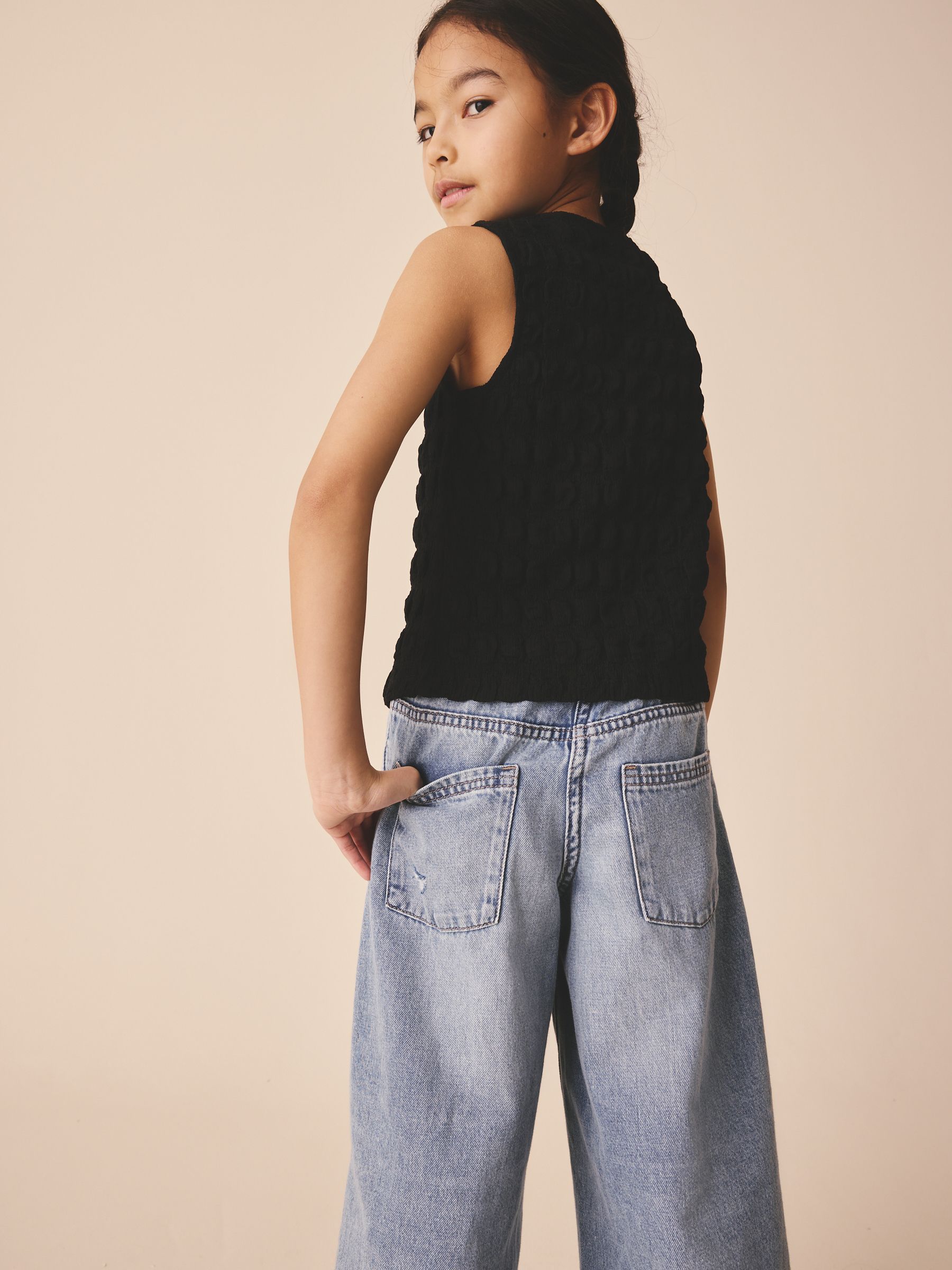 Buy Black Textured Button Front Top (3-16yrs) from the Next UK