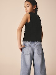 Black Textured Button Front Top (3-16yrs) - Image 3 of 7
