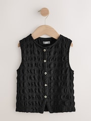 Black Textured Button Front Top (3-16yrs) - Image 4 of 7