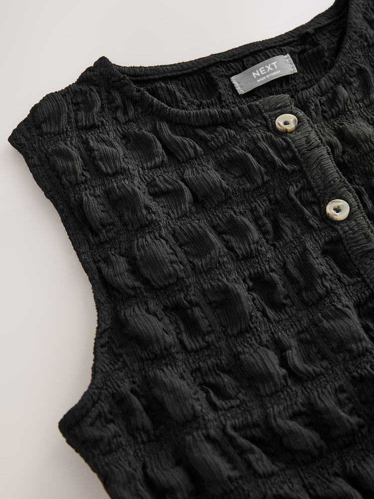 Black Textured Button Front Top (3-16yrs) - Image 7 of 7 Black Textured Button Front Top (3-16yrs) - Image 7 of 7