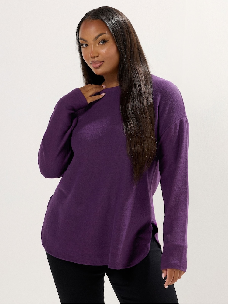 Yours Curve Purple Soft Touch Ribbed Jumper - Image 1 of 4 Yours Curve Purple Soft Touch Ribbed Jumper - Image 1 of 4