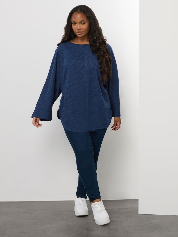 Yours Curve Blue Soft Touch Ribbed Jumper - Image 2 of 4 Yours Curve Blue Soft Touch Ribbed Jumper - Image 2 of 4