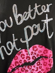 Yours Curve Black Short Sleeve Novelty Relaxed Pout T-Shirt - Image 5 of 5