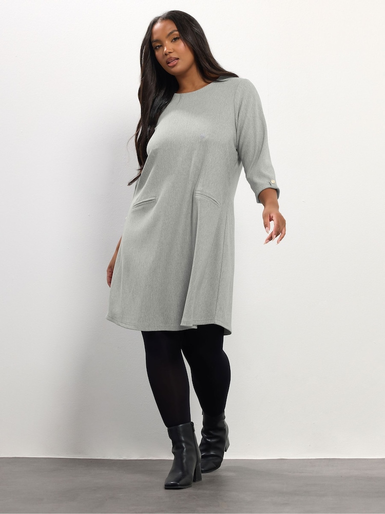 Yours Curve Grey Ponte Ribbed Formal Shift Dress - Image 2 of 5