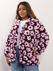 Yours Curve Brown Zip Thru Feather Fleece - Image 2 of 6