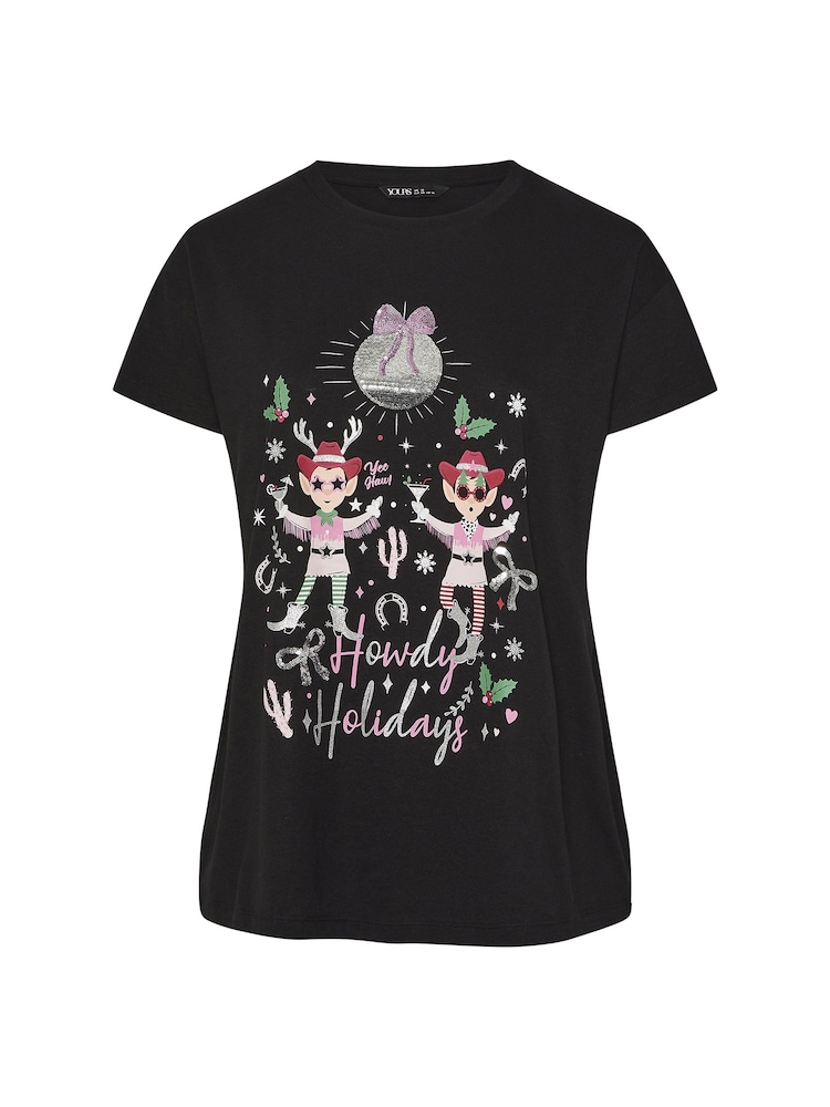 Yours Curve Black Short Sleeve Novelty Howdy T-Shirt - Image 5 of 5