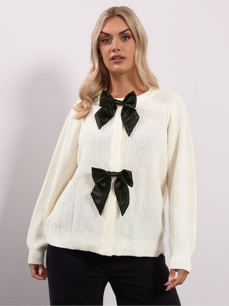 Yours Curve White Satin Bow Cardigan - Image 1 of 5