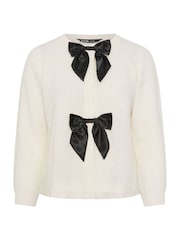 Yours Curve White Satin Bow Cardigan - Image 5 of 5