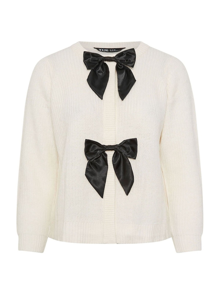 Yours Curve White Satin Bow Cardigan - Image 5 of 5