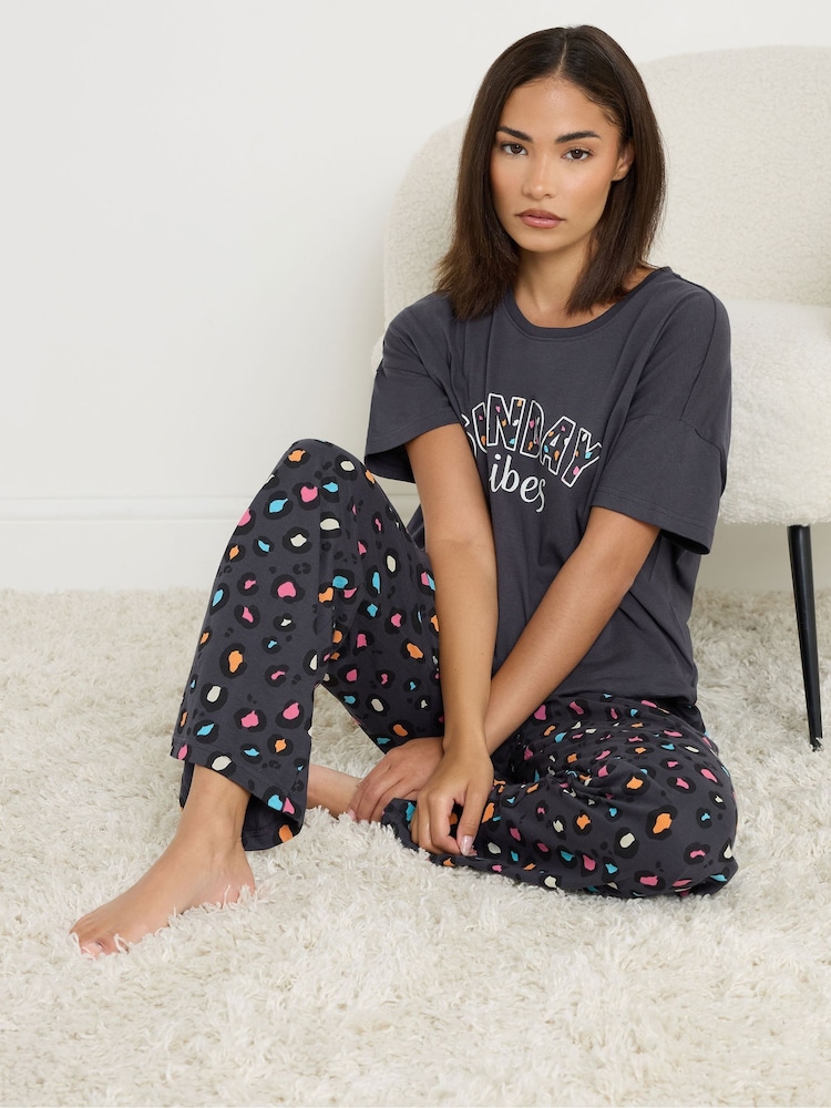 PixieGirl Petite Blue Sunday Vibes Short Sleeve Wide Leg Pyjamas Set - Image 2 of 5