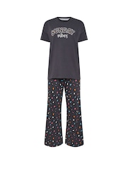 PixieGirl Petite Blue Sunday Vibes Short Sleeve Wide Leg Pyjamas Set - Image 5 of 5