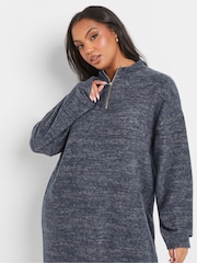 Yours Curve Blue Zip Neck Jumper Dress - Image 4 of 5