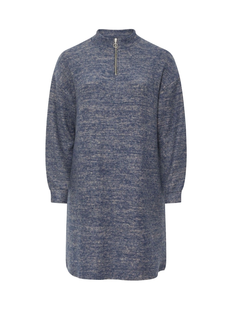 Yours Curve Blue Zip Neck Jumper Dress - Image 5 of 5