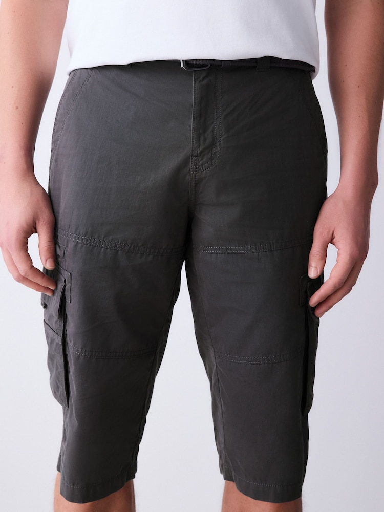 Black Long Length Belted Cargo Shorts - Image 1 of 13
