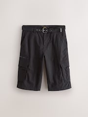 Black Long Length Belted Cargo Shorts - Image 8 of 13