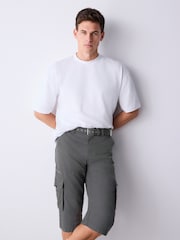 Charcoal Grey Long Length Belted Cargo Shorts - Image 2 of 13