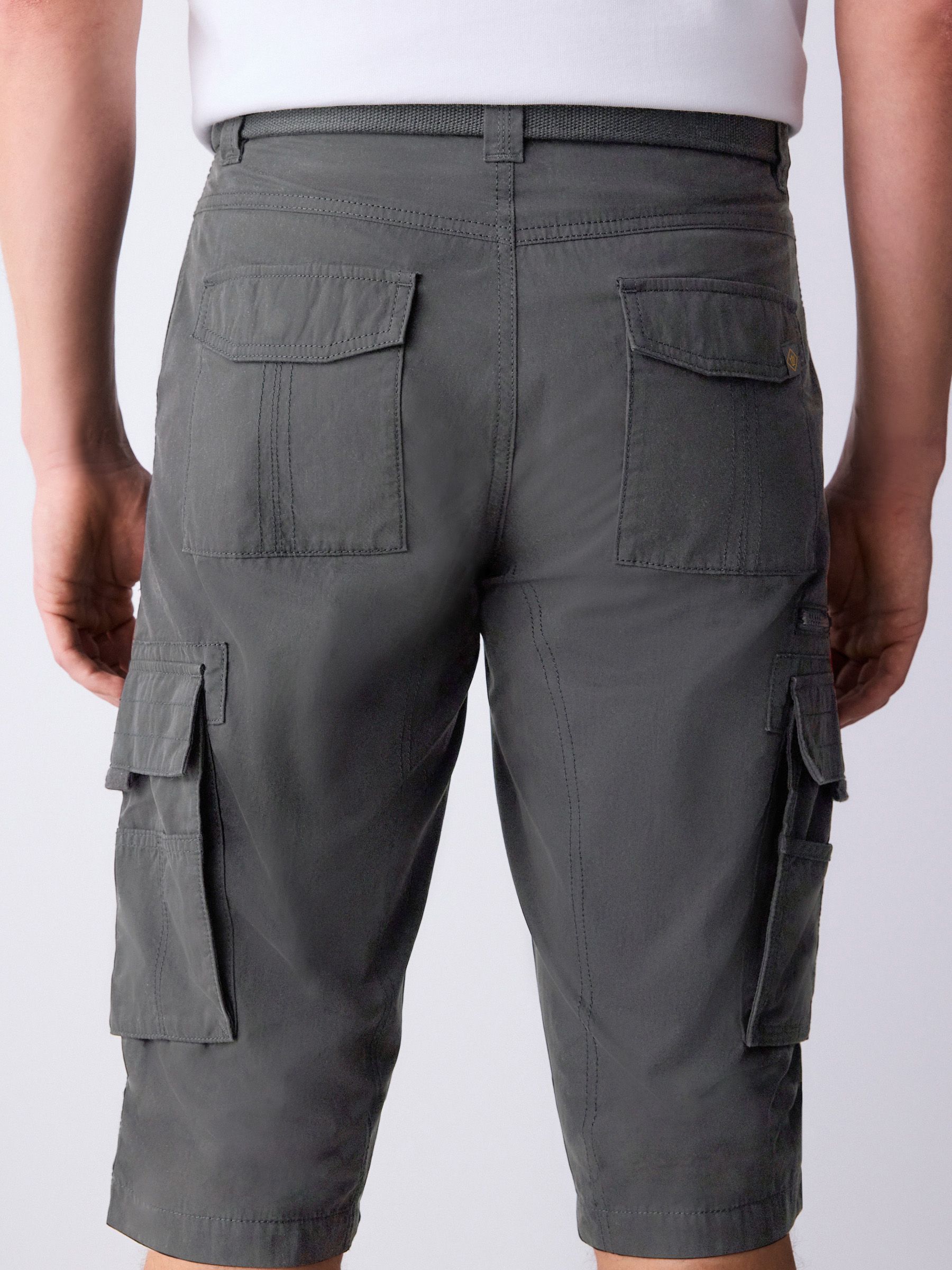 Buy Charcoal Grey Long Length Belted Cargo Shorts from Next USA