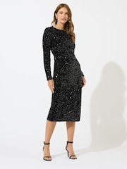 M&Co Black Sequin Velvet Gathered Dress - Image 3 of 5