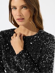 M&Co Black Sequin Velvet Gathered Dress - Image 4 of 5