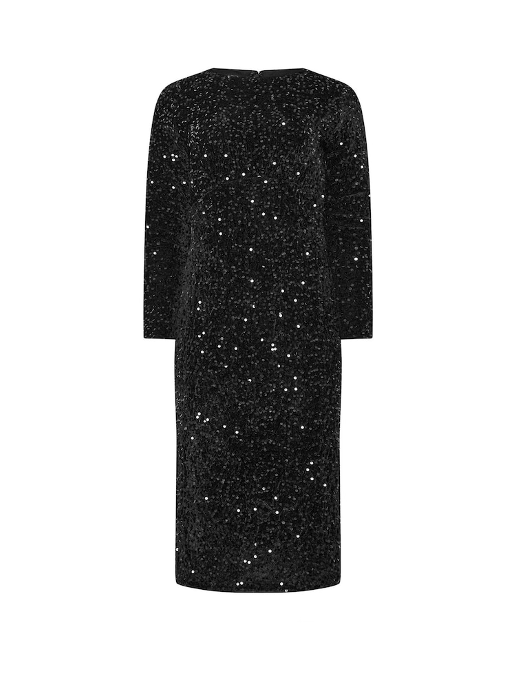 M&Co Black Sequin Velvet Gathered Dress - Image 5 of 5