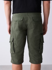 Khaki Green Long Length Belted Cargo Shorts - Image 4 of 14