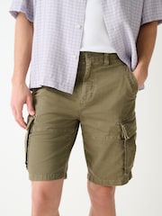 Khaki Green Utility Cargo Shorts - Image 1 of 10
