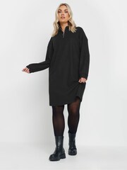 Yours Curve Black Zip Neck Jumper Dress - Image 1 of 4