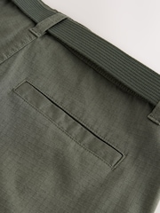 Khaki Green Belted Ripstop Cargo Shorts - Image 13 of 14